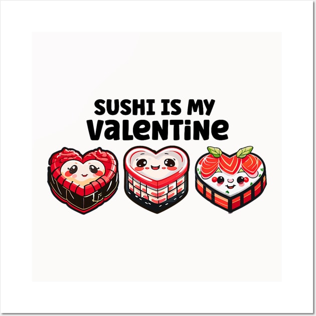 Sushi is my Valentine Cute Kawaii Retro Heart Shaped Sushi Wall Art by jadolomadolo